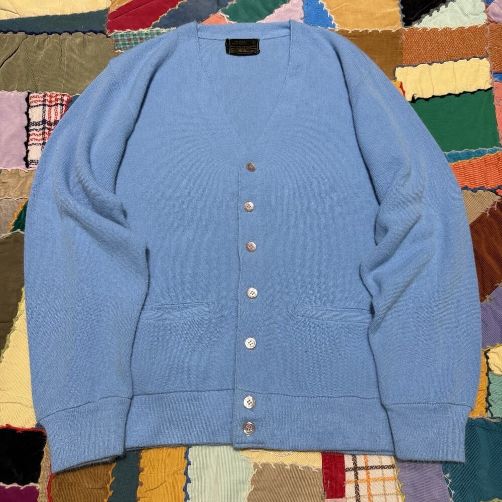 Vintage 70s Sears Light Blue Cardigan Sweater Large